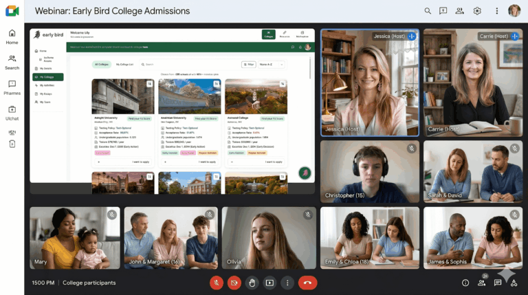Early Bird weekly office hours webinar with hosts and families on a live video call